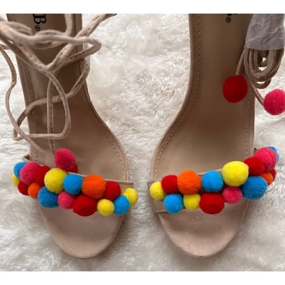 NWOB Hazel Pom Pom Embellished Heels by JUSTFAB